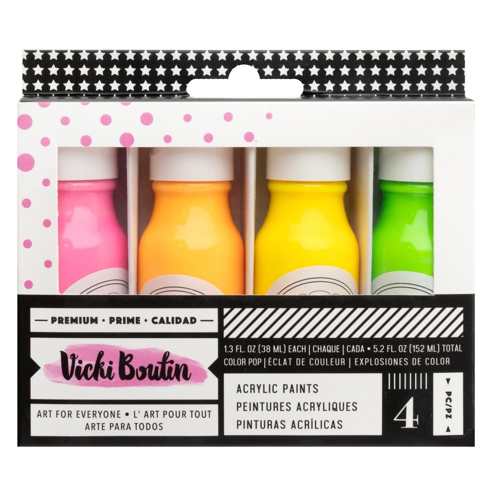 Vicki Boutin - Mixed Media Acrylic Paint - 4/Pkg - Neon. Immerse yourself in the Vicki Boutin Mixed Media Collection, where creativity knows no bounds. Available at Embellish Away located in Bowmanville Ontario Canada.