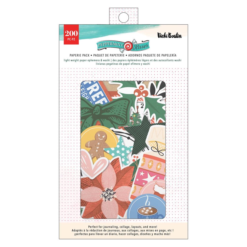 Vicki Boutin - Paperie Pack - 200/Pkg - Ephemera, Journaling Spots & Washi - Peppermint Kisses. Available at Embellish Away located in Bowmanville Ontario Canada.
