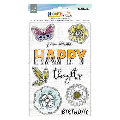 Vicki Boutin - Stamp And Die Set - Discover + Create - Happy Thoughts. A palette of rich and neutral shades including jewel tones contrasting with greys and creams creating pops of color! Available at Embellish Away located in Bowmanville Ontario Canada.
