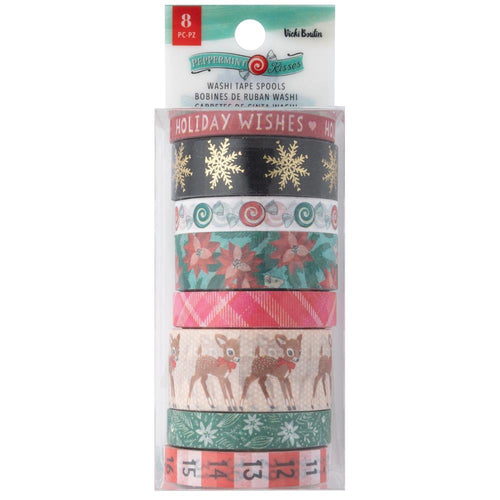 Vicki Boutin - Washi Tape - 8/Pkg - W/Gold Foil - Peppermint Kisses. Available at Embellish Away located in Bowmanville Ontario Canada.