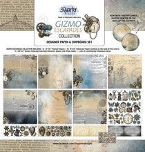 Load image into Gallery viewer, 3Quarter Designs - Gizmo Escapades Collection. We have included on the back of each kit a series of photos showing a suggested scrapbooking ‘set of 6 layouts created from that particular collection – up to a 3/4 finished stage (thus the name).  Available at Embellish Away located in Bowmanville Ontario Canada.
