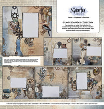 Cargar imagen en el visor de la galería, 3Quarter Designs - Gizmo Escapades Collection. We have included on the back of each kit a series of photos showing a suggested scrapbooking ‘set of 6 layouts created from that particular collection – up to a 3/4 finished stage (thus the name).  Available at Embellish Away located in Bowmanville Ontario Canada.

