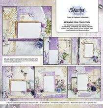 Load image into Gallery viewer, 3Quarter Designs - Morning Dew Collection. We have included on the back of each kit a series of photos showing a suggested scrapbooking ‘set of 6 layouts created from that particular collection – up to a 3/4 finished stage (thus the name). Available at Embellish Away located in Bowmanville Ontario Canada.
