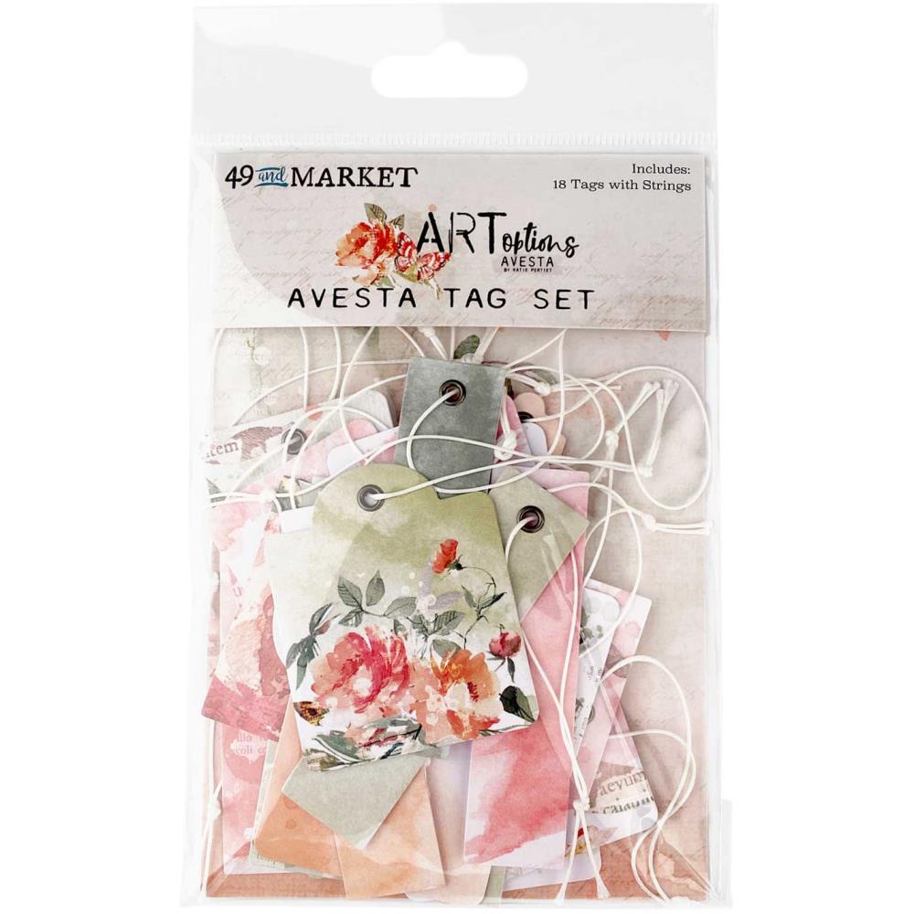 49 And Market - ARToptions Avesta - Tag Set. 18 Assorted Tags with metal eyelets and string attached. Imported. Available at Embellish Away located in Bowmanville Ontario Canada.