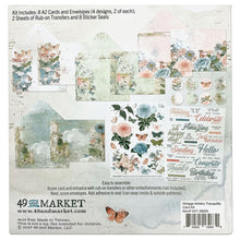 Load image into Gallery viewer, 49 And Market - Card Kit - Vintage Artistry Tranquility. 18 piece Card Kit. This kit includes enough cards and envelopes to make eight cards. There are also two sheets of rub-on transfers and eight sticker seals. Available at Embellish Away located in Bowmanville Ontario Canada.
