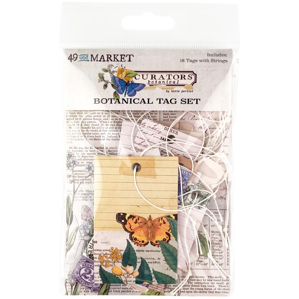 49 And Market - Curators Botanical - Tag Set. Includes 18 Assorted Tags with metal eyelets and string attached. Imported. Available at Embellish Away located in Bowmanville Ontario Canada.