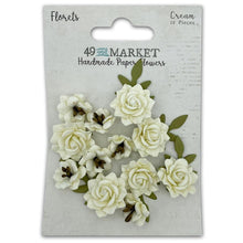 Load image into Gallery viewer, 49 And Market - Florets Paper Flowers - Cream. Pack includes 12 separate pieces. This pack of micro flowers range in size from approximately .5 to .875 inches. Some florals have tiny leaves attached. Flowers are handmade. Available at Embellish Away located in Bowmanville Ontario Canada.
