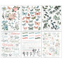 Cargar imagen en el visor de la galería, 49 And Market - Rub-Ons 6&quot;X8&quot; - 6/Sheets - Vintage Artistry Tranquility. 6 sheets of rub-on transfers. Each sheet measures 6x8 inches and is loaded with various watercolor images of florals, butterflies, splashes, edges, word art and more. Available at Embellish Away located in Bowmanville Ontario Canada.
