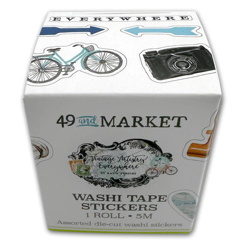 49 And Market - Washi Sticker Roll - Vintage Artistry Everywhere. One roll of die-cut washi stickers. Each roll has a repeat of approximately 13 inches long - 26 images repeated for a length of 5 meters. Available at Embellish Away located in Bowmanville Ontario Canada.