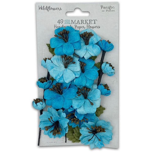 49 And Market - Wildflowers Paper Flowers - Pacific. Pack includes 12 separate pieces. The assortment includes 3 individual flowers that measure 1.75 inches wide. Available at Embellish Away located in Bowmanville Ontario Canada.