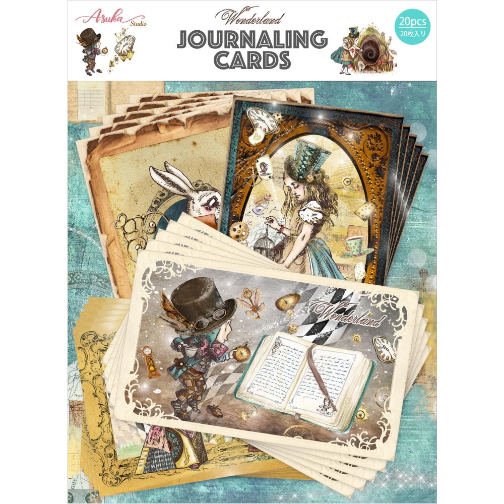Asuka Studio - Wonderland - Journal Card Pack - 20/Pkg - 4 Designs/5 Each. Available at Embellish Away located in Bowmanville Ontario Canada.