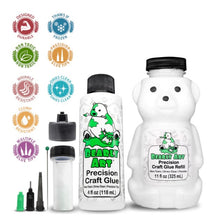Load image into Gallery viewer, Bearly Art - Precision Craft Glue - The Bundle. 4 FL Oz, Tip Kit, Tip Cap, 11 FL Oz Bear Refill. CLEAR &amp; FAST-DRYING, MULTIPLE-SIZED TIPS, WRINKLE &amp; CLUMP RESISTANT, NON-TOXIC &amp; FREEZE/THAW STABLE. Available at Embellish Away located in Bowmanville Ontario Canada.
