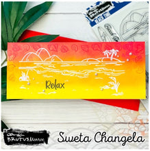 Load image into Gallery viewer, Brutus Monroe - 6x8 Stamp Set - Beach Time. This 16 piece stamp set includes everything you need to create a fabulous beach scene. Available at Embellish away located in Bowmanville Ontario Canada. Card example by Sweta Changela
