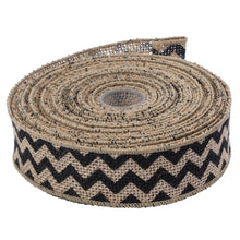 Cargar imagen en el visor de la galería, Burlap Ribbon - 1.5 inches - Black Chevron. Sold by12 inch lengths. Example: Purchase 36 inches, receive 36 inches all attached so you can cut to size. Available at Embellish Away located in Bowmanville Ontario Canada.
