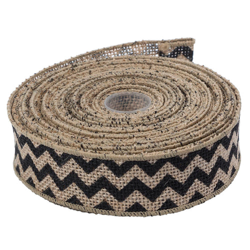 Burlap Ribbon - 1.5 inches - Black Chevron. Sold by12 inch lengths. Example: Purchase 36 inches, receive 36 inches all attached so you can cut to size. Available at Embellish Away located in Bowmanville Ontario Canada.