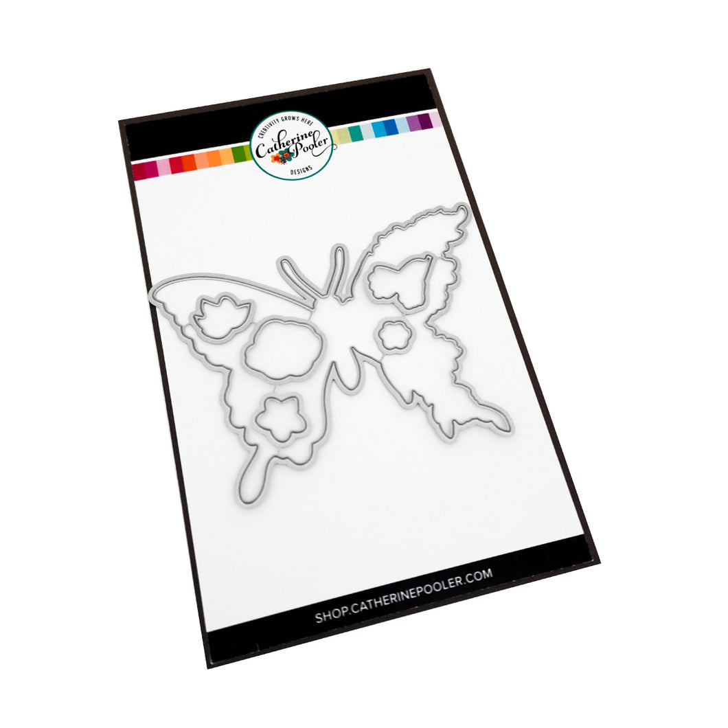 Catherine Pooler - Dies - Butterfly in Bloom. Use your Butterfly in Bloom Dies to let the butterfly from the Butterfly in Bloom Stamp Set soar off the page. Available at Embellish Away located in Bowmanville Ontario Canada.