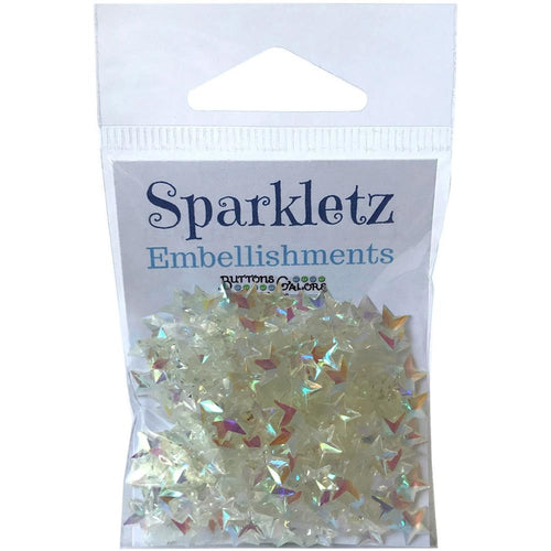 Buttons Galore - Sparkletz Embellishments - 10g - Crystal Stars. A perfectly coordinated combination of iridescent gemstones, crystal clear flat back drops, dyed to match faceted gemstones and sequins. Available at Embellish Away located in Bowmanville Ontario Canada.