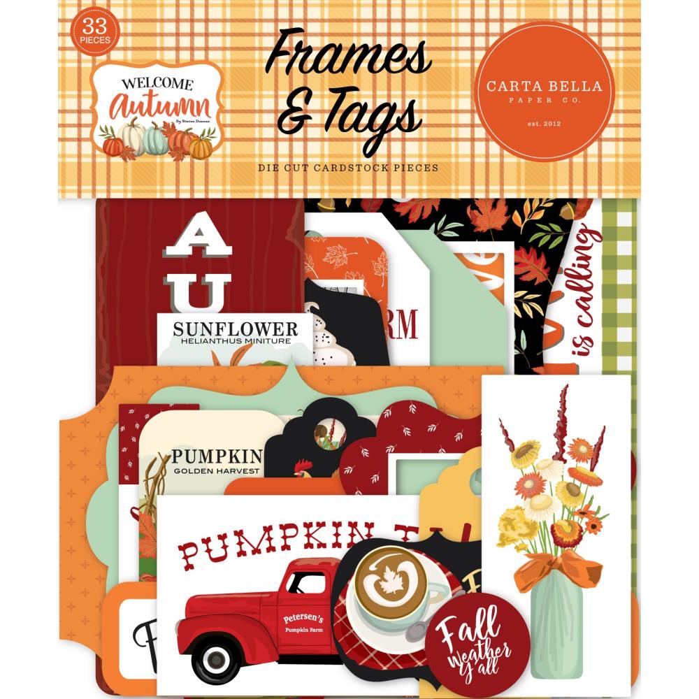 Carta Bella - Cardstock Ephemera - 33/Pkg - Frames & Tags - Welcome Autumn. Available at Embellish Away located in Bowmanville Ontario Canada.
