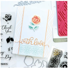 Charger l&#39;image dans la galerie, Catherine Pooler - Word Die - With Love. The perfect little extra is the With Love Word Die. This hand-scripted word die is an all-in-one continuous phrase that could be clipped apart and positioned stacked if desired. Available at Embellish Away located in Bowmanville Ontario Canada. Card by brand ambassador.
