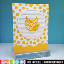 Cargar imagen en el visor de la galería, Catherine Pooler -  Background Stamp - Spotted. This animal print meets polka dot background stamp is the perfect pattern to mix in with our 80&#39;s inspired Forever 13 Collection. Try it in classic black on white or ink it up in a rainbow. Available at Embellish Away located in Bowmanville Ontario Canada. Card design by Lisa Harrolle.
