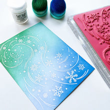 Load image into Gallery viewer, Catherine Pooler - Background Stamp - Swirling Snow. Inspired by the Blowing Leaves Background Stamp and our StampNation Community, we have created the Swirling Snow Background Stamp. Available at Embellish Away located in Bowmanville Ontario Canada. Example by brand ambassador.
