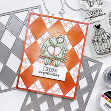 Cargar imagen en el visor de la galería, Catherine Pooler - Cover Plate Die - Cross Your X&#39;s. This fun crisscross pattern has a stitched design which adds to creating a look of grosgrain ribbons woven together. Cover plates measures 4 1/4 x 5 1/2&quot; and will cover an A2 size card. Available at Embellish Away located in Bowmanville Ontario Canada. Card example by brand ambassador.
