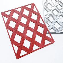 Charger l&#39;image dans la galerie, Catherine Pooler - Cover Plate Die - Cross Your X&#39;s. This fun crisscross pattern has a stitched design which adds to creating a look of grosgrain ribbons woven together. Cover plates measures 4 1/4 x 5 1/2&quot; and will cover an A2 size card. Available at Embellish Away located in Bowmanville Ontario Canada.
