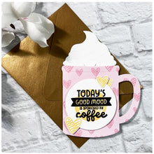 Load image into Gallery viewer, Catherine Pooler - Dies - Con Panna. The Con Panna Die is a super fun coffee mug die that is also a surprise gift card holder. This die would be super cute on a card front, on it&#39;s own, or as a journaling tab for a scrapbook page! Available at Embellish Away located in Bowmanville Ontario Canada. Example by brand ambassador.
