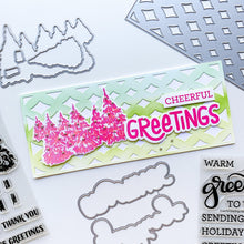 Cargar imagen en el visor de la galería, Catherine Pooler - Stamps - Evergreen Woods. Create your own Evergreen Woods with our 6x8 layering stamp set and coordinating Evergreen Woods Dies. This set contains multi-step stamps to &quot;build&quot; a forest of pine trees or an individual tree. The addition of the North Star stamp will bring added warmth to your winter scene or even make a nice holiday tree topper. Available at Embellish Away located in Bowmanville Ontario Canada. Card example made by brand ambassador.
