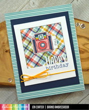 Load image into Gallery viewer, Catherine Pooler - Dies - Instant Happy. Inspired by the classic Polaroid are the Instant Happy and Instant Thanks Dies. These versatile dies can be used in so many ways! With the secondary dies, you can also cut the word out of the frame for another look. Available at Embellish Away located in Bowmanville Ontario Canada. card example by Brand Ambassador Jen Carter.

