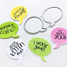 Load image into Gallery viewer, Catherine Pooler - Dies - Look Who&#39;s Talking. The pet pun sentiments of the Look Who&#39;s Talking Sentiments Stamp set. Available at Embellish Away located in Bowmanville Ontario Canada.
