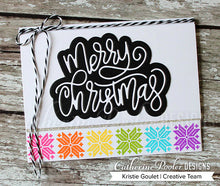 Cargar imagen en el visor de la galería, Catherine Pooler - Layered Word Dies - Merry Christmas. Use the thin die cut as a featured sentiment or layer up with a patterned or metallic paper behind for a bit of pop. Either way, this die will put the Merry in everyone&#39;s Christmas! Available at Embellish Away located in Bowmanville Ontario Canada. Card design by Kristie Goulet.
