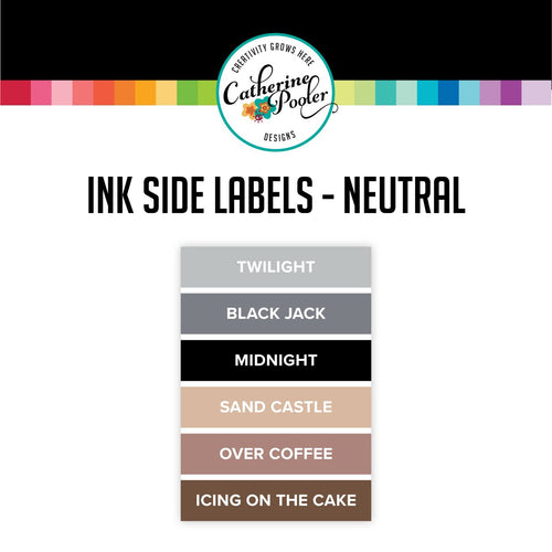 Catherine Pooler - Neutrals - Side Labels. These stickers were designed for you to label your CP full sized ink pads for quick and easy identification of your stored pads. Simply cut and peel each label and place on the side of your ink pads. The stickers are sold in sets according to each line of color. Available at Embellish Away located in Bowmanville Ontario Canada.