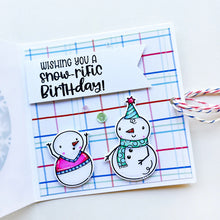Cargar imagen en el visor de la galería, Catherine Pooler - Patterned Paper - Snow Day Birthday. The Snow Day Birthday Patterned Paper combines a frosty color combo with a birthday motif! Snowmen, holly filled florals and party hats are among some of the patterns and prints in this sweet pack. Available at Embellish Away located in Bowmanville Ontario Canada. card example by brand ambassador.
