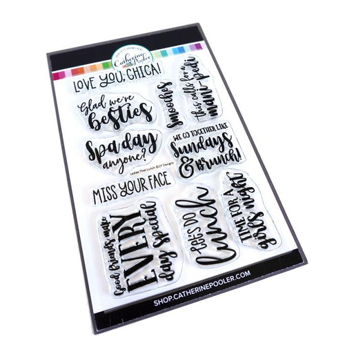Catherine Pooler - Sentiments Stamp Set - Ladies That Lunch. Find that just right sentiment for your Posh Crew, in the Ladies that Lunch Sentiments Stamp Set. Available at Embellish Away located in Bowmanville Ontario Canada.