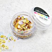 Cargar imagen en el visor de la galería, Catherine Pooler - Sequin Mix - Vegas Baby. Add a touch of gold glamour to your projects with the Vegas, Baby sequin mix!  Approx. 1 Tablespoon mixture of gold, sparkling hologram &amp; clear sequins, plus beads. In a clear screw top round container. Available at Embellish Away located in Bowmanville Ontario Canada.
