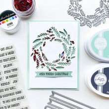 Cargar imagen en el visor de la galería, Catherine Pooler - Die - Tree Trimmings. Once you&#39;ve clipped the tree and made the wreath, you will have a nice collection of Tree Trimmings! This versatile die was created to cut a lovely focal point wreath out of your card layer. Available at Embellish Away located in Bowmanville Ontario Canada. card example by brand ambassador.
