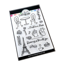 Cargar imagen en el visor de la galería, Catherine Pooler - Stamp Set - Dreaming of France. Meet me in Paris, mon cherie! The Dreaming of France Stamp Set will transport you to a French cafe. This stamp set&#39;s wispy images feature French confections, coffee, the iconic Eiffel Tower and even a neighborhood kitty. Available at Embellish Away located in Bowmanville Ontario Canada.
