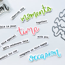 Cargar imagen en el visor de la galería, Catherine Pooler - Stamp Set - Moments in Time. Mix and match to create the perfect sentiment with the Moments in Time Sentiments Stamp Set and Moments in Time Dies. Available at Embellish Away located in Bowmanville Ontario Canada.

