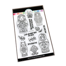 Charger l&#39;image dans la galerie, Catherine Pooler - Stamp Set - We Fit. You&#39;ll find charming folk art nesting dolls in the We Fit Stamp Set. This line art stamp set has 3 dolls and a cat doll that stamp along side one another from large to small! This set inspired by the art of Eastern Europe includes sweet sentiments like &quot;the world needs you to be you&quot; and &quot;i am always here for you&quot;. Available at Embellish Away located in Bowmanville Ontario Canada.

