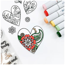 Cargar imagen en el visor de la galería, Catherine Pooler - Stamp &amp; Die Set - Yours Truly. Send all your love with the Yours Truly Stamp &amp; Die Set. This set of line-art heart stamps are adorned with floral and paisley patterns. Use one or layer more than one die cut heart on your card. Available at Embellish Away located in Bowmanville Ontario Canada.
