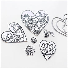 Load image into Gallery viewer, Catherine Pooler - Stamp &amp; Die Set - Yours Truly. Send all your love with the Yours Truly Stamp &amp; Die Set. This set of line-art heart stamps are adorned with floral and paisley patterns. Use one or layer more than one die cut heart on your card. Available at Embellish Away located in Bowmanville Ontario Canada.
