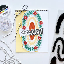 Load image into Gallery viewer, Catherine Pooler - Stamp &amp; Dies Set - Smile Bright. Smile Bright! This 6x8 Stamp Set and coordinating dies are ready for you to piece it together to your hearts content to create a modern, boho rainbow. Available at Embellish Away located in Bowmanville Ontario Canada. Card example by brand ambassador.
