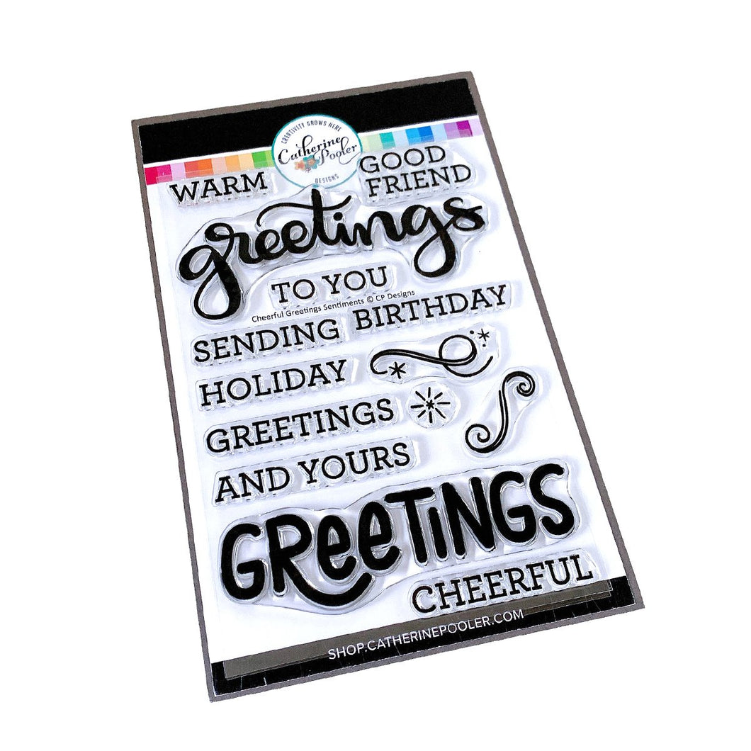 Catherine Pooler - Stamps - Cheerful Greetings. You'll be ready to send greetings for all occasions with the Cheerful Greetings Sentiments Stamp Set and coordinating Cheerful Greetings Dies. Available at Embellish Away located in Bowmanville Ontario Canada.