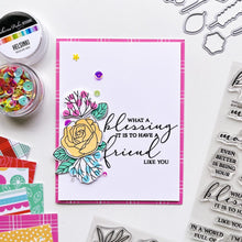 Load image into Gallery viewer, Catherine Pooler - Stamps - Mothers &amp; Daughters Sentiments. Celebrate the special bond between Mothers &amp; Daughters with this beautiful sentiment stamp set.  This mix of elegant block and script fonts mix and match to create dozens of sentiments.  Send the card to your mom or to your daughter letting them know &quot;I&#39;m so glad you are mine&quot;. Available at Embellish Away located in Bowmanville Ontario Canada. Card example by brand ambassador.
