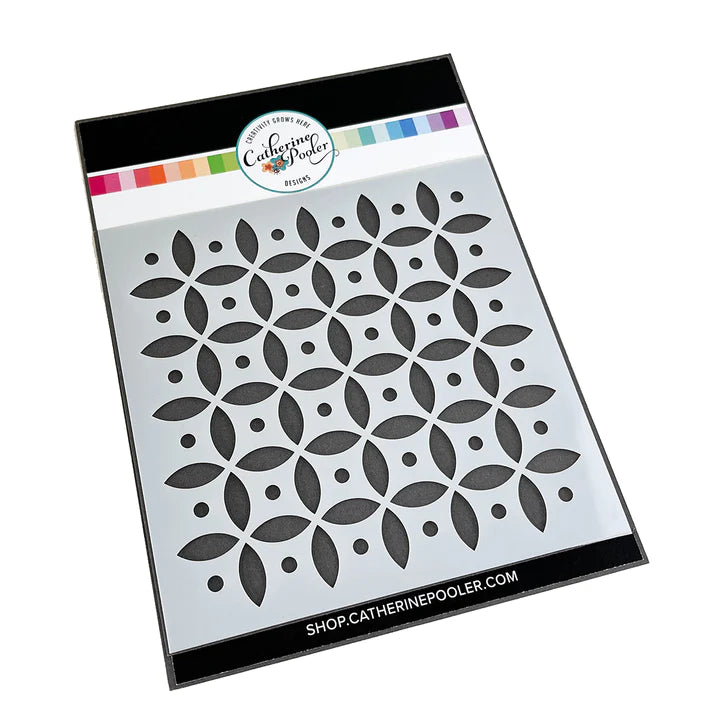 Catherine Pooler - Stencil - Perfection. Remember the game of speed and precision with all the shaped pegs from our youth? This fun stencil pattern of crosses and dots reminded us of that and we think it's, well, Perfection! Available at Embellish Away located in Bowmanville Ontario Canada.