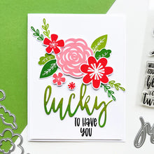 Cargar imagen en el visor de la galería, Catherine Pooler - Word Die - Lucky. Use your Lucky Word die to mix and match for some great cards.  It&#39;s your LUCKY day when you can create! Illustrated by Traci Reed. Available at Embellish Away located in Bowmanville Ontario Canada. Card example by brand ambassador.
