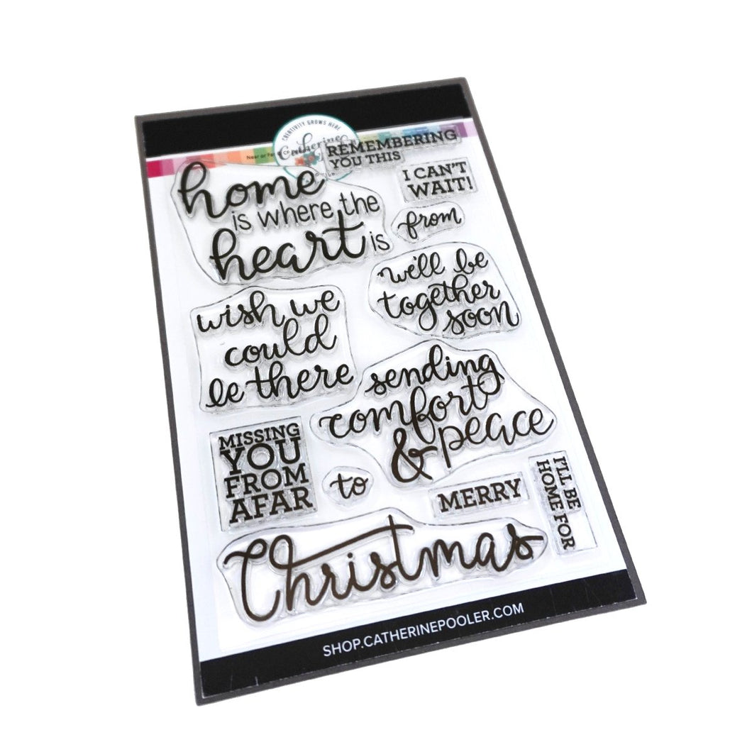 Catherine pooler - Sentiments Stamp Set - Near or Far. This Christmas, whether you find yourself with your family and friends or celebrating at home, the Near or Far Sentiments Stamp Set has just the right thought. This set has warm, hand-lettered mix and match phrases like 