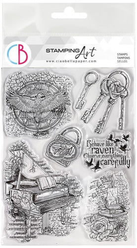 Ciao Bella - Clear Stamp Set 6x8 - Gothika. Ciao Bella's high quality clear photopolymer stamps are manufactured using a patented photopolymer and UV light exposure, this way they are able to achieve a higher level of detail. Available at Embellish Away located in Bowmanville Ontario Canada.
