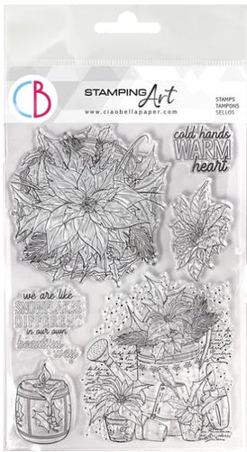 Ciao Bella - Clear Stamp Set 6x8 - Poinsettia. Ciao Bella's high quality clear photopolymer stamps are manufactured using a patented photopolymer and UV light exposure, this way they are able to achieve a higher level of detail. Available at Embellish Away located in Bowmanville Ontario Canada.